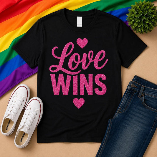 Love Wins T-Shirt | Pride LGBTQ+ Tee | Glitter Vinyl Festival Clothing