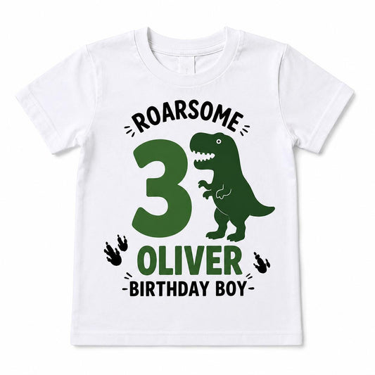 Personalised Dinosaur Birthday T-Shirt for Kids | Custom Name & Age