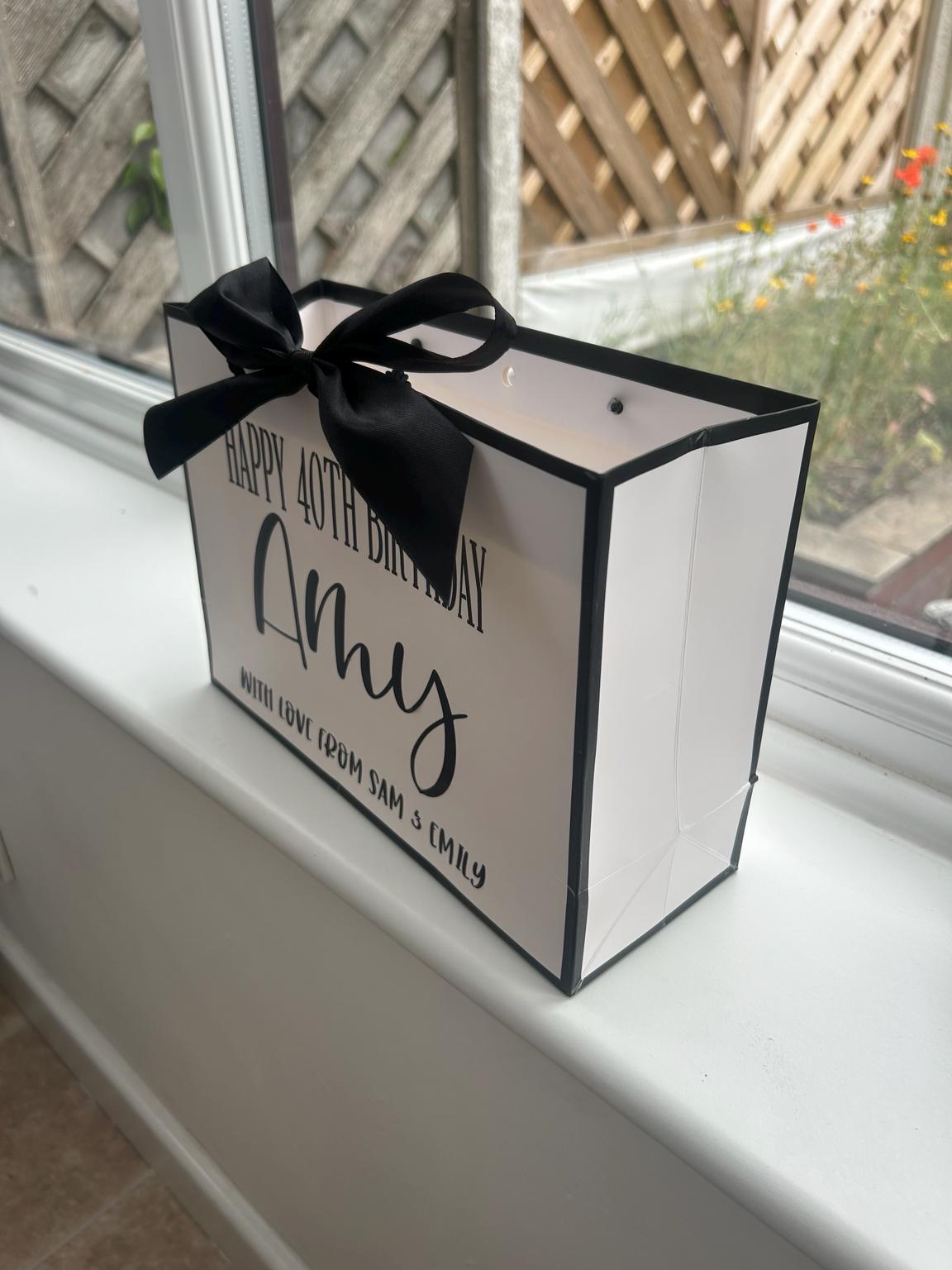 Personalised Birthday Gift Bag, Custom Name and Age Gift Bag, Milestone Birthday Present Bag, Luxury Ribbon Gift Bag